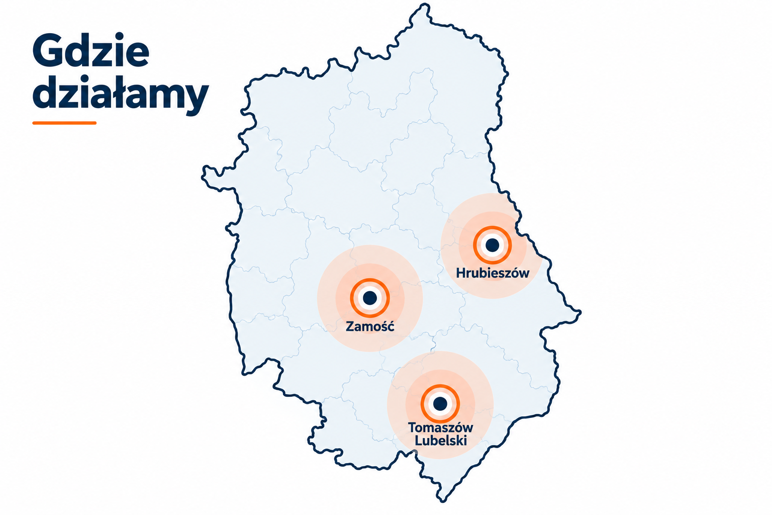 Mapa obszaru działania: Zamość, Tomaszów Lubelski, Hrubieszów